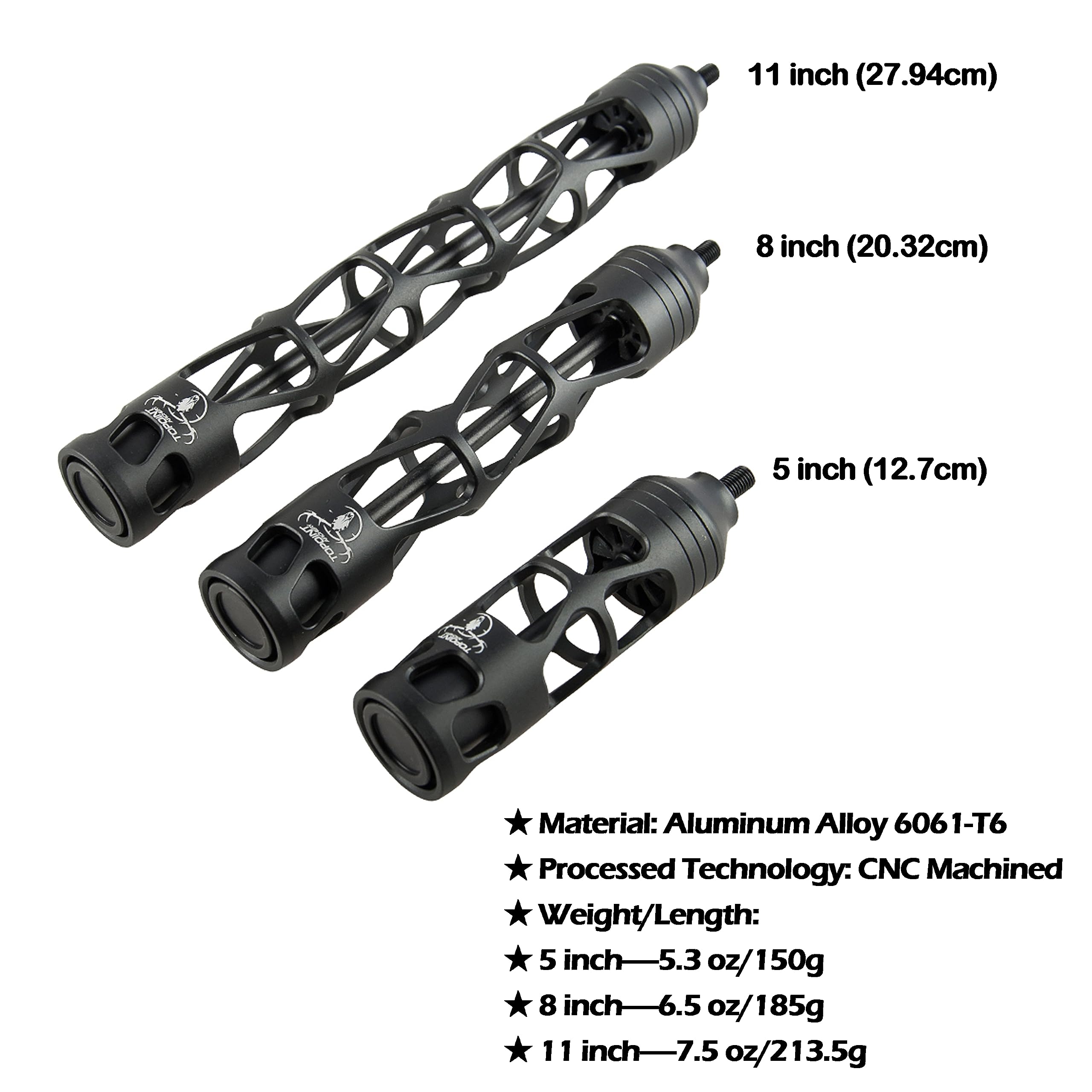 ZSHJGJR archery bow stabilizer 5in side view enhances balance and shot consistency.