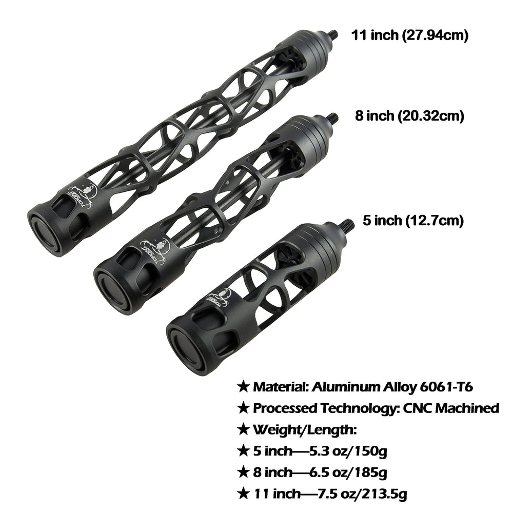 ZSHJGJR archery bow stabilizer 5in side view enhances balance and shot consistency.