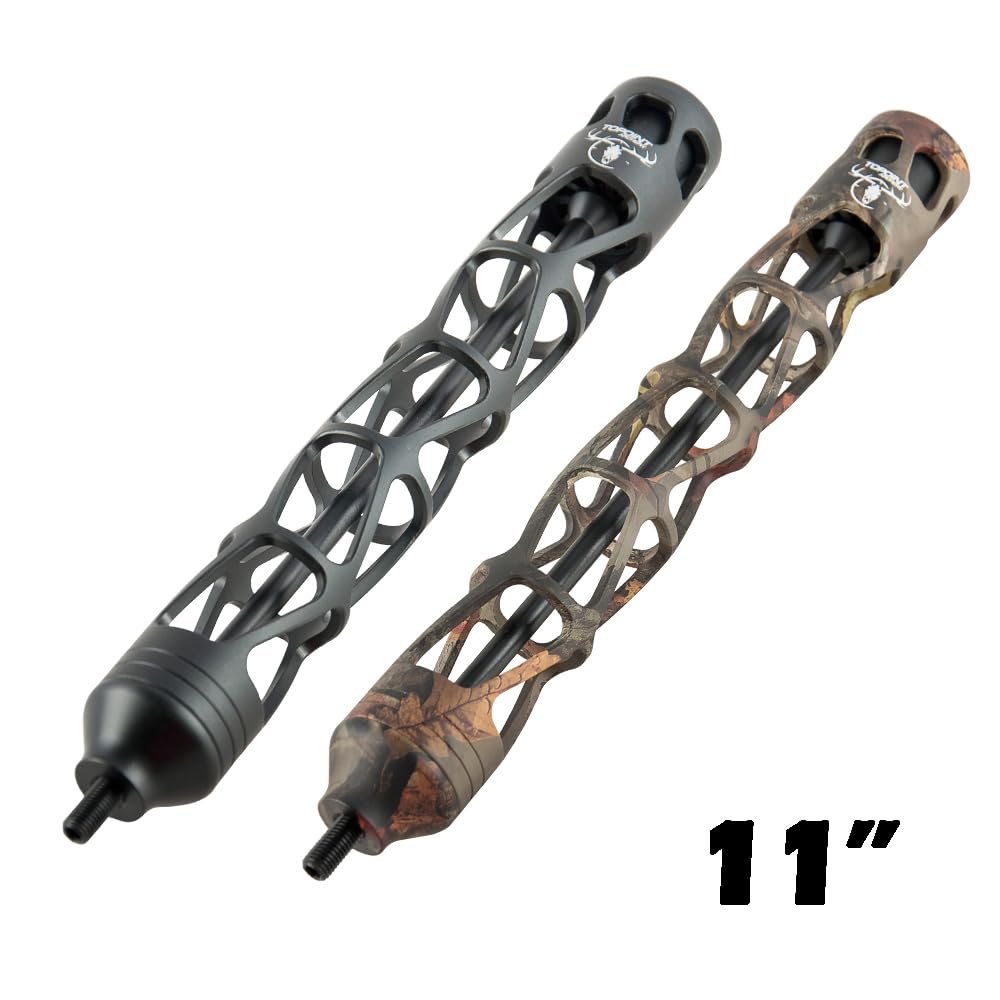 ZSHJGJR archery bow stabilizer 8in size in-use with compound bow for smoother release.