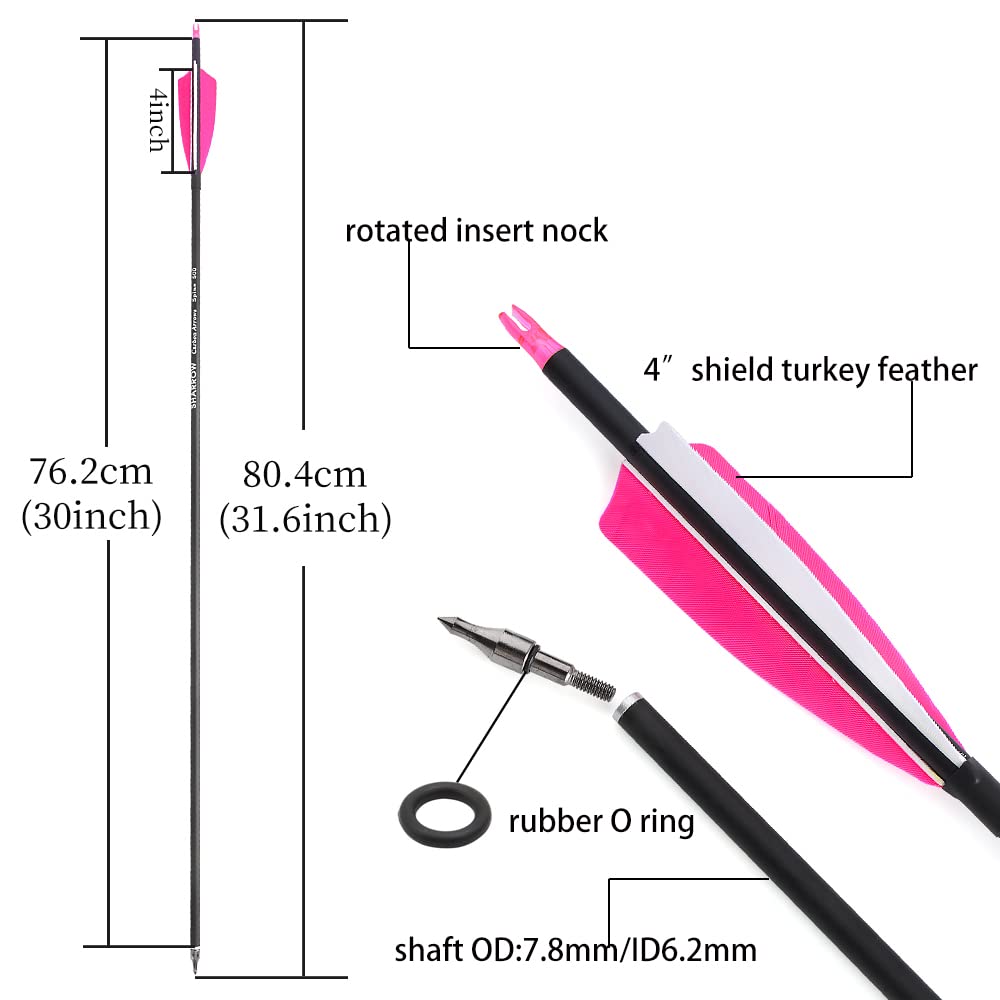 ZSHJGJR arrows feature 4-inch turkey feather fletching for improved stabilization.