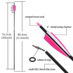ZSHJGJR arrows feature 4-inch turkey feather fletching for improved stabilization.