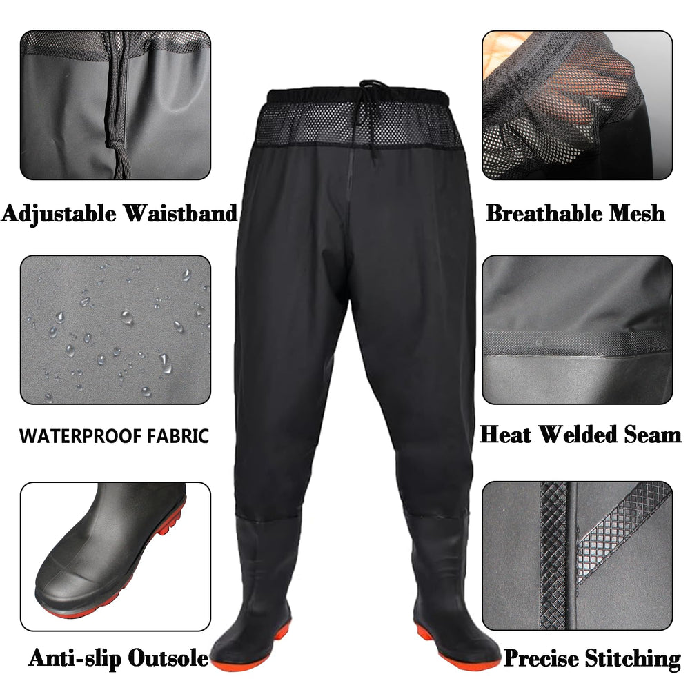 Side view of waterproof bootfoot waders