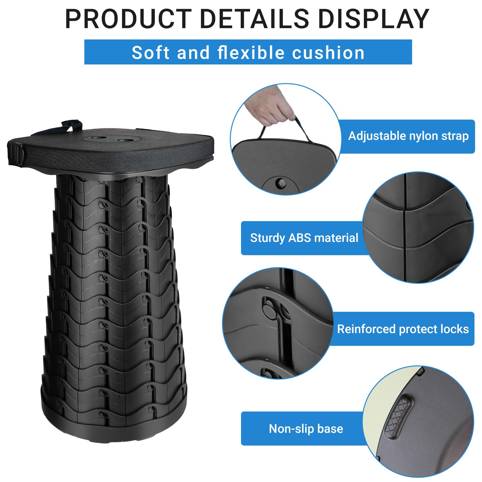 ZTMT upgraded square folding stool with fish scale structure improving anti-tilt stability