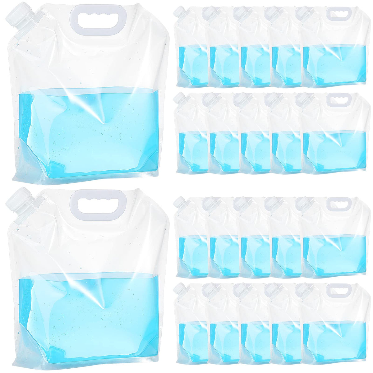 Zubebe emergency water bag showing 1.3-gallon capacity for camping hydration.