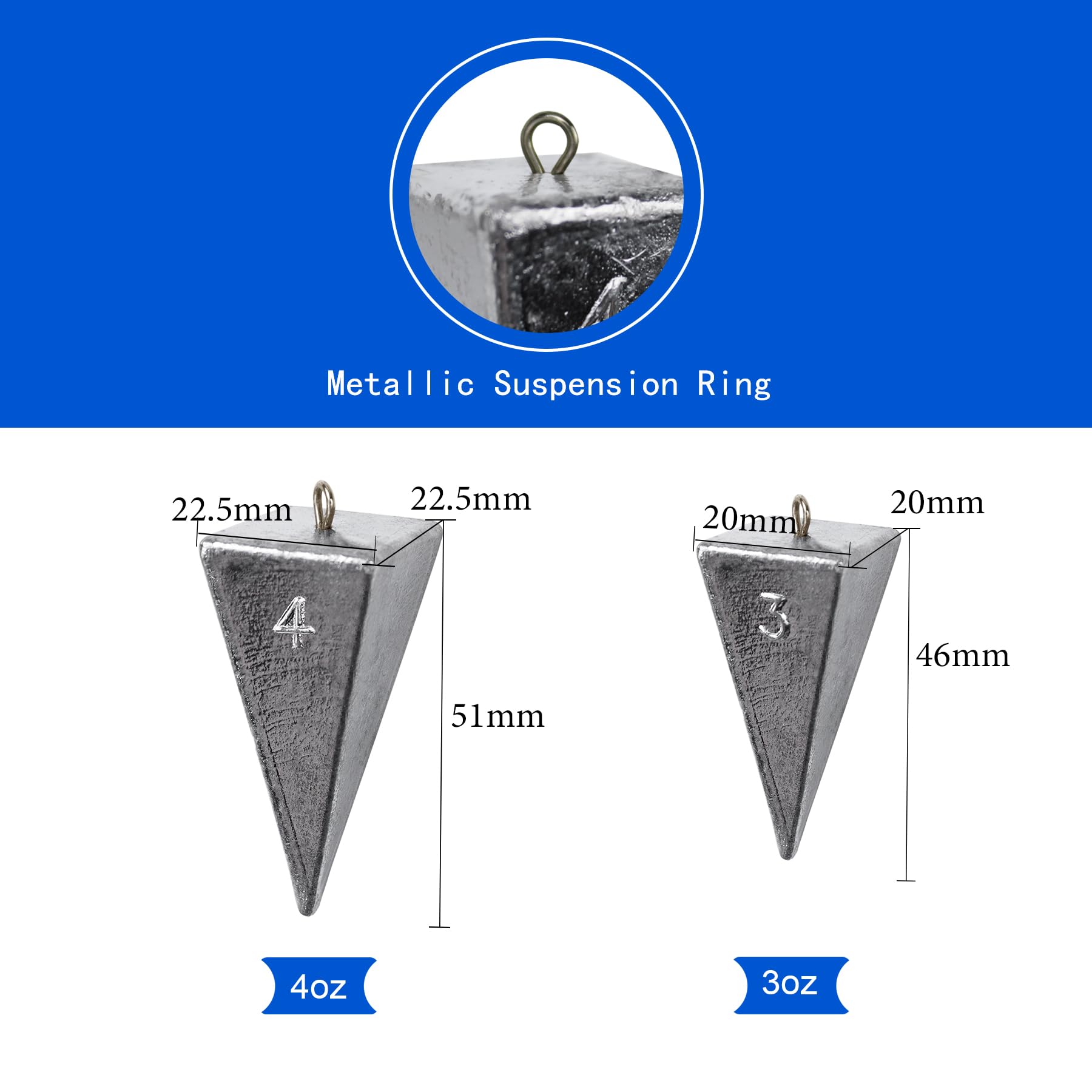 Pyramid sinker with metallic suspension ring