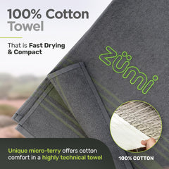 Zumi 29x59 large travel towel spread for easy wrap coverage.