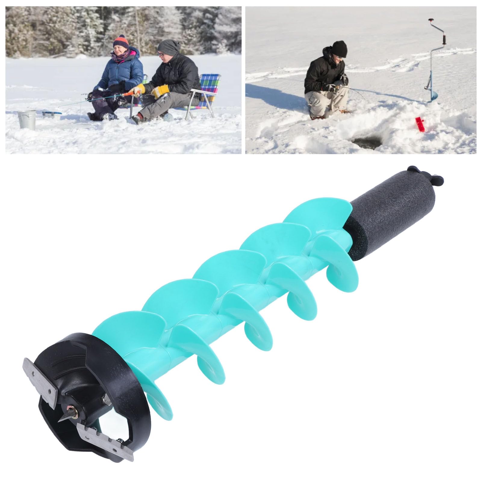 Zunate ice auger measures 28 inches in length for controlled drilling.