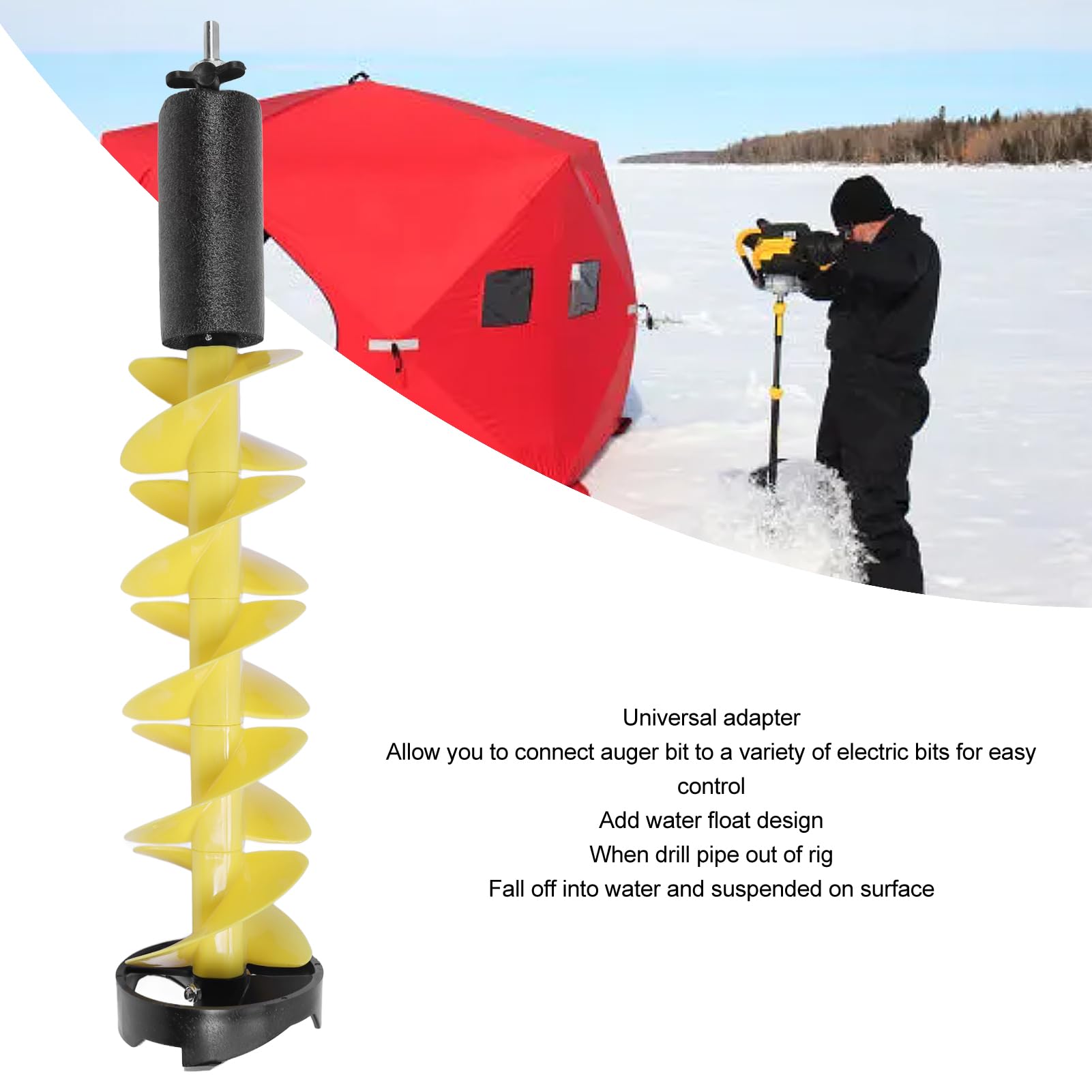 Universal adapter on Zunate ice auger enables versatile drill connections.