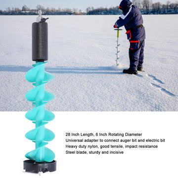 Zunate ice auger with universal adapter enables easy drill-bit swapping.