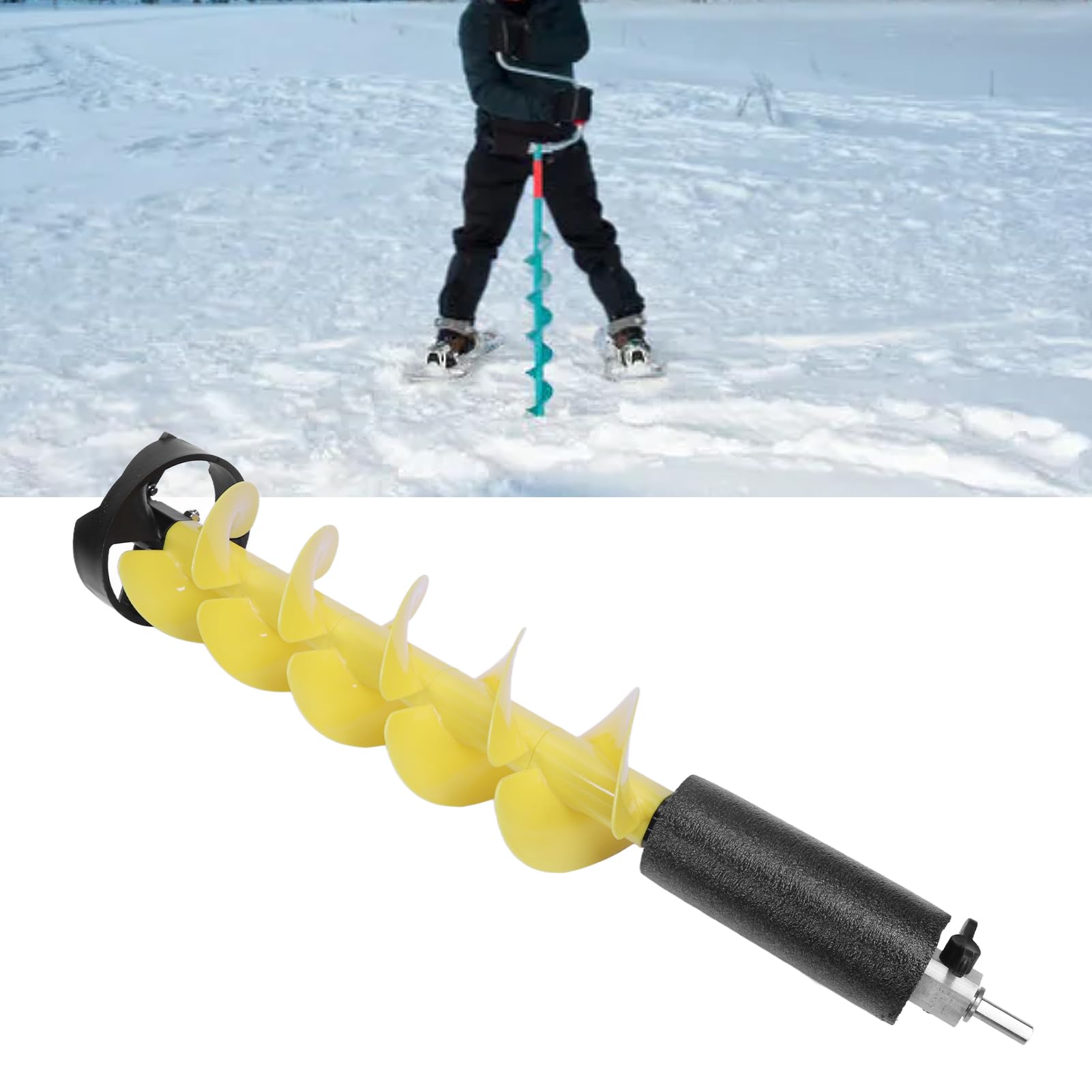 Bright yellow Zunate auger improves visibility on the ice.