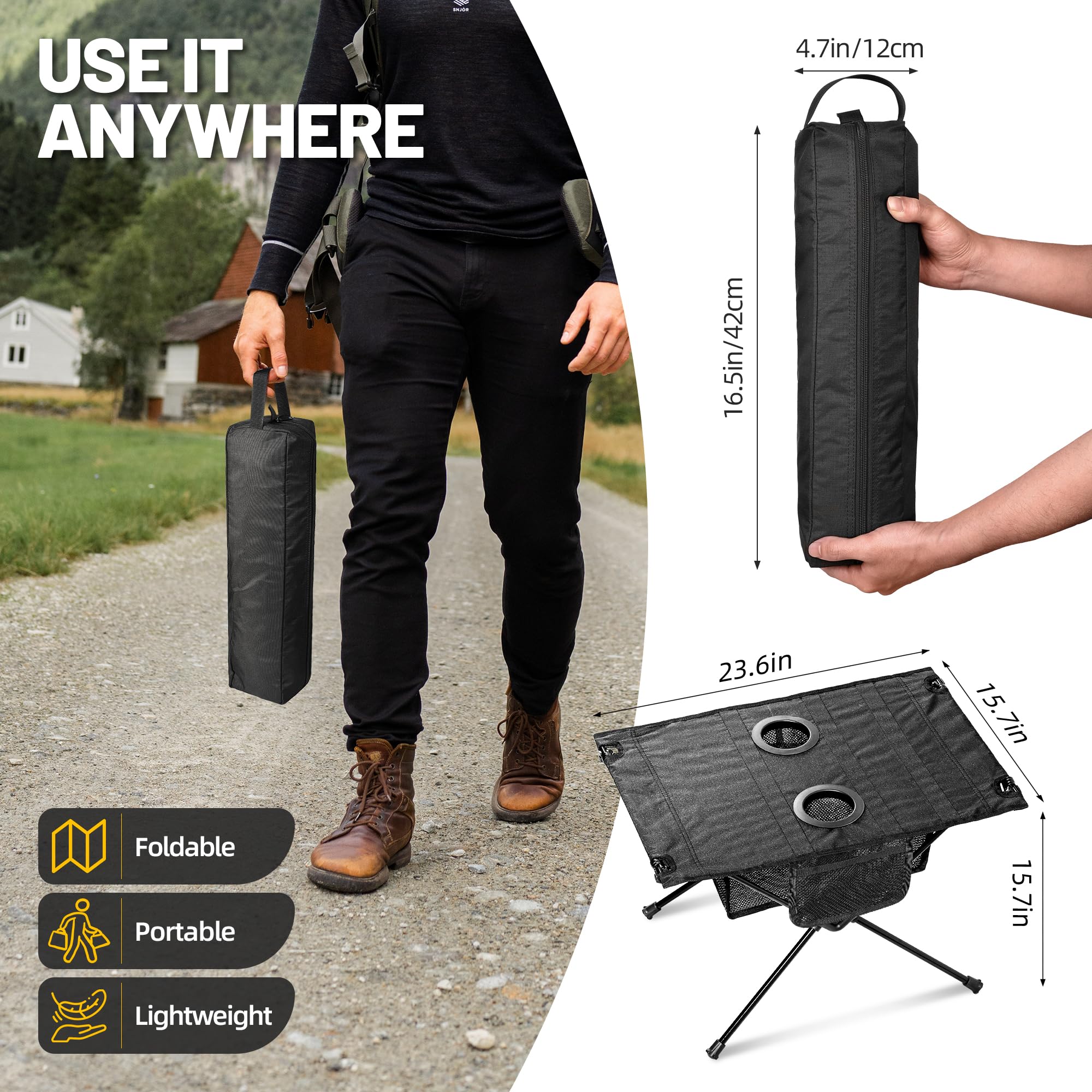 Zune Lotoo portable camping table unfolded for chair-side setup and use outdoors.