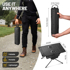 Zune Lotoo portable camping table unfolded for chair-side setup and use outdoors.