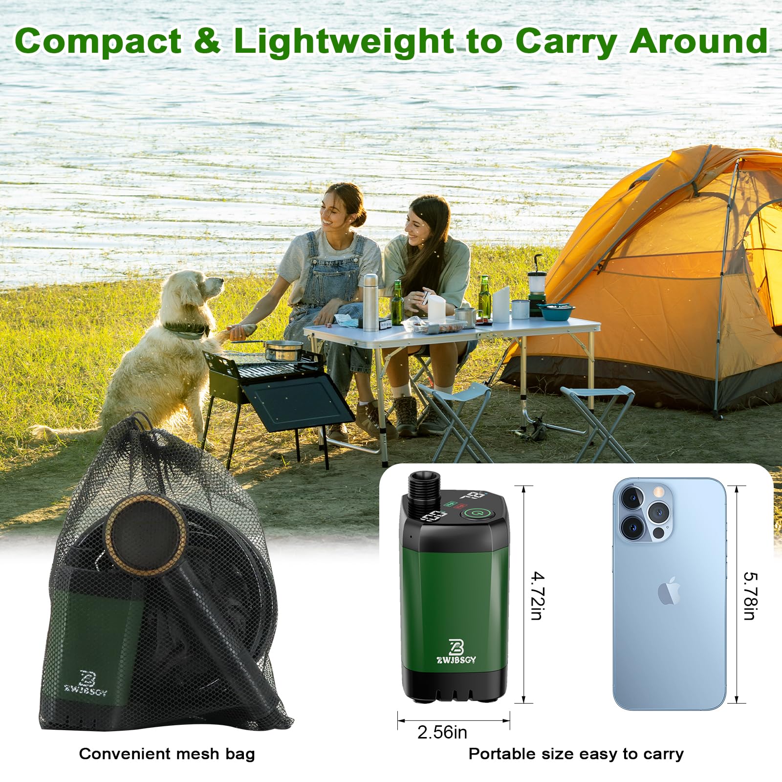 ZWJBSGY submersible pump delivers quiet, stable water flow for camping and cleaning.