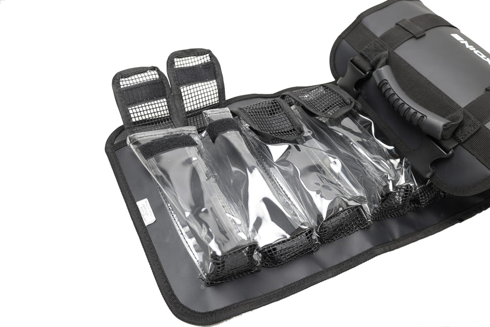 Close-up of compartments with drainage mesh