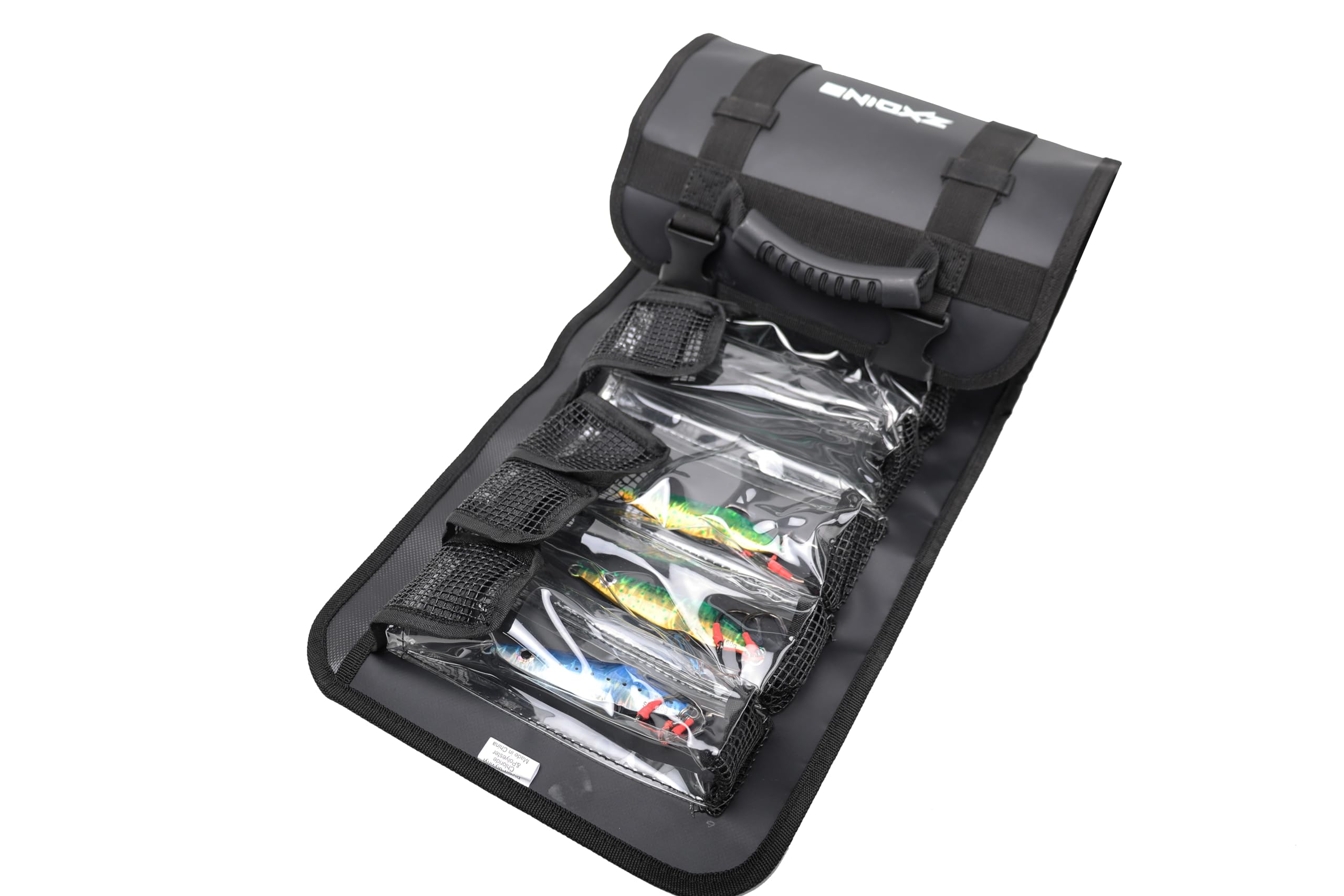 Pouch rolled up with adjustable double clips