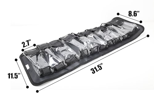 Pouch opened to reveal 10 clear compartments