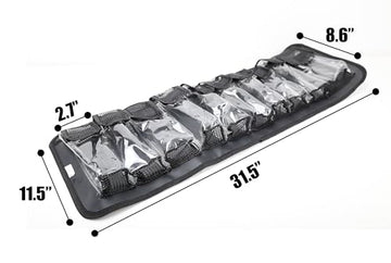 Pouch opened to reveal 10 clear compartments