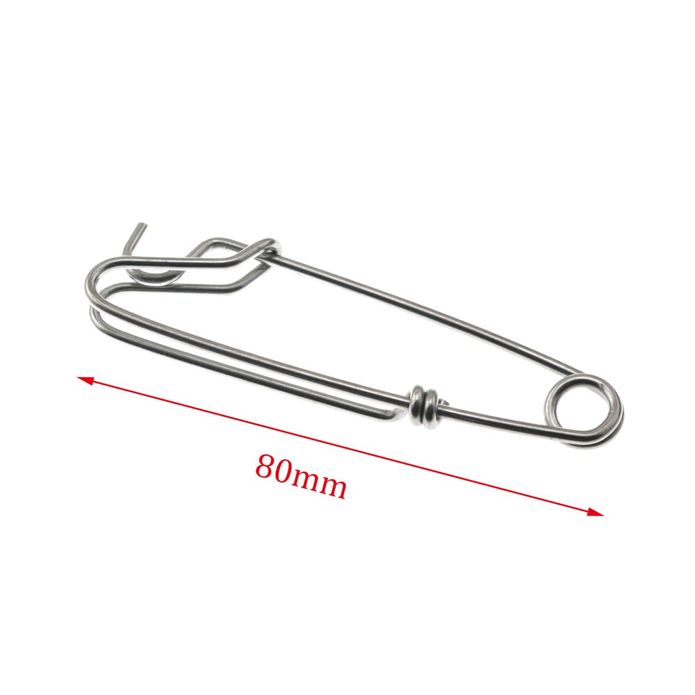 Close-up of stainless steel fishing line clips 8x2cm