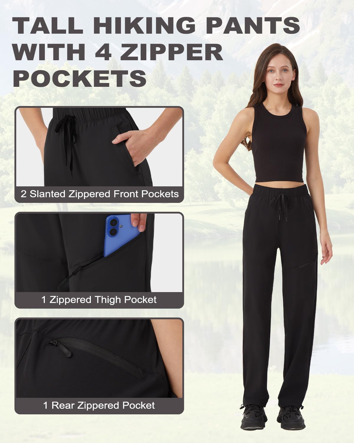 Zylioo hiking pants tall adjustable cuffs seal out bugs.