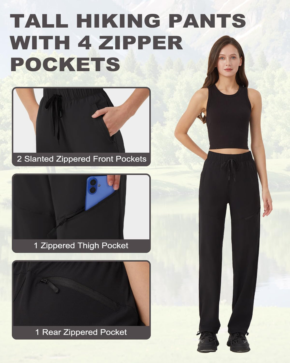 Zylioo hiking pants tall adjustable cuffs seal out bugs.