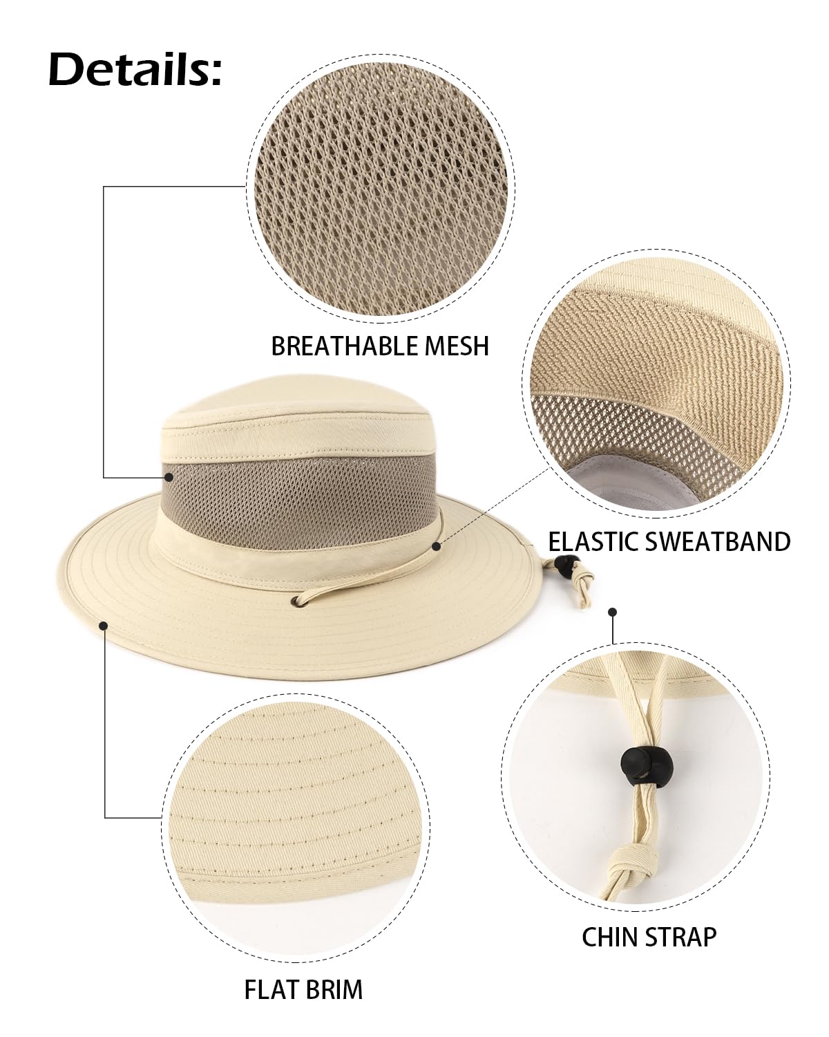Beige safari hat showing adjustable chin cord