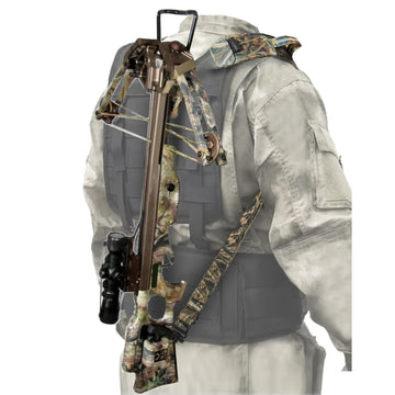 Zylora Crossbow Sling in-use on hunter-ready setup for quick access.