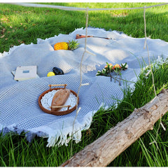 Zyntrytong picnic blanket showing waterproof bottom layer on ground