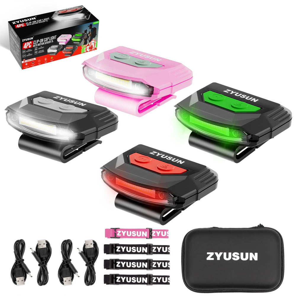 Zyusun 4-pack cap lights ready for outdoor adventures and group sharing.
