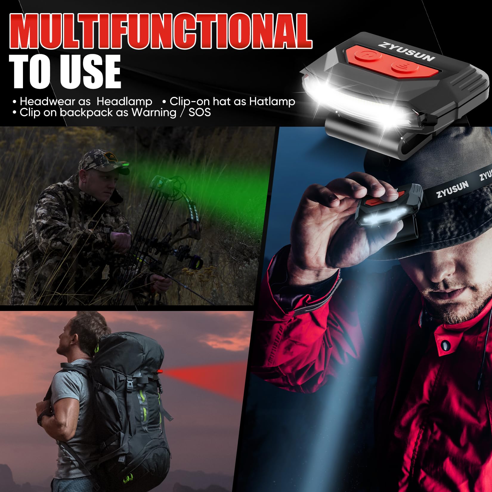 Zyusun motion sensor cap light activates with a wave for hands-free use.