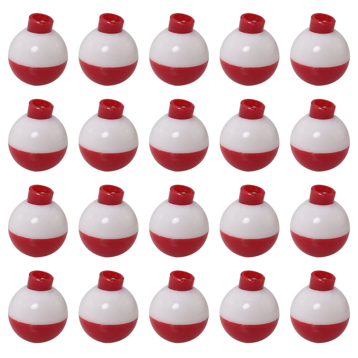 Red and white ABS fishing bobber set, 20 pieces, 13mm