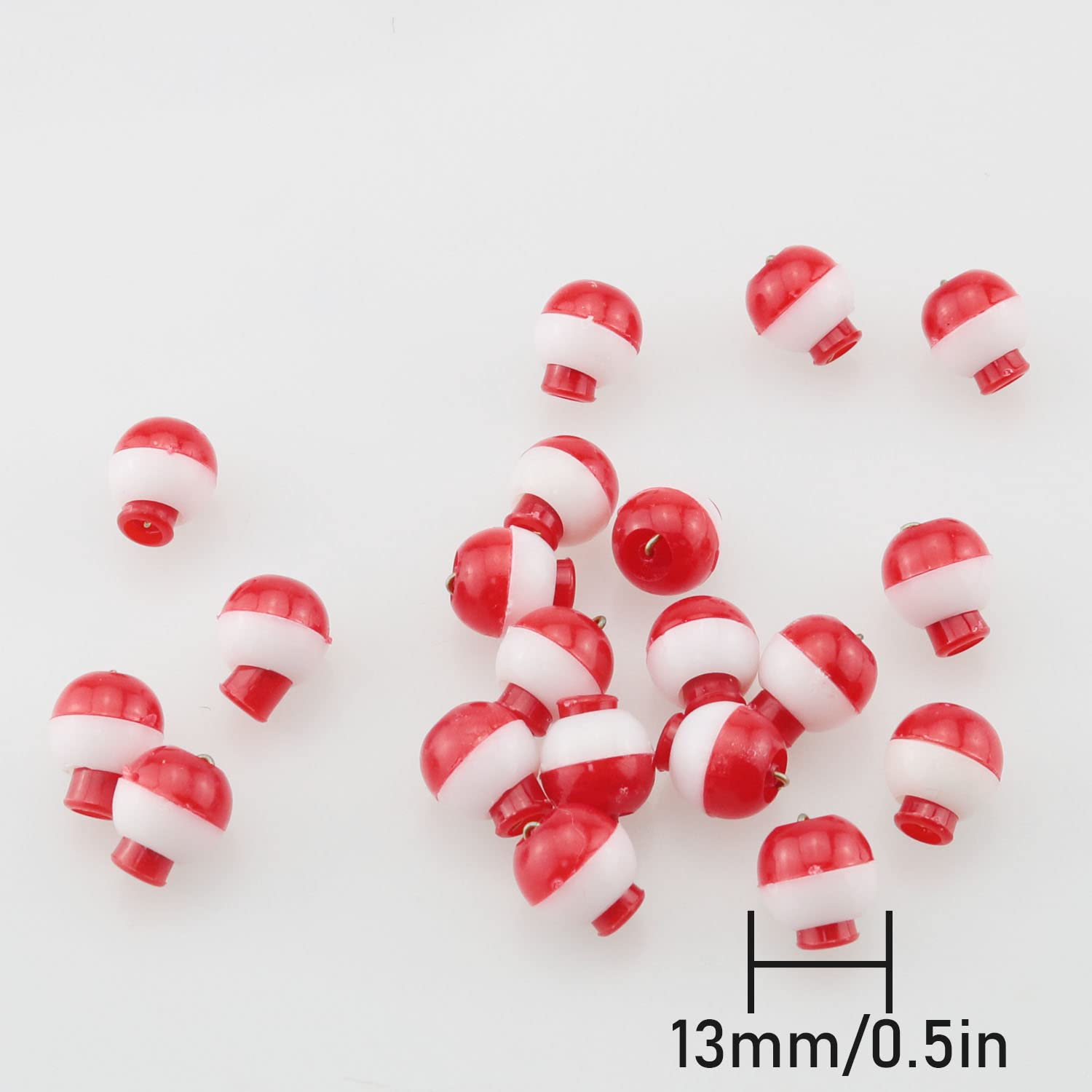 Snap-on fishing floats in red and white, 20 pack