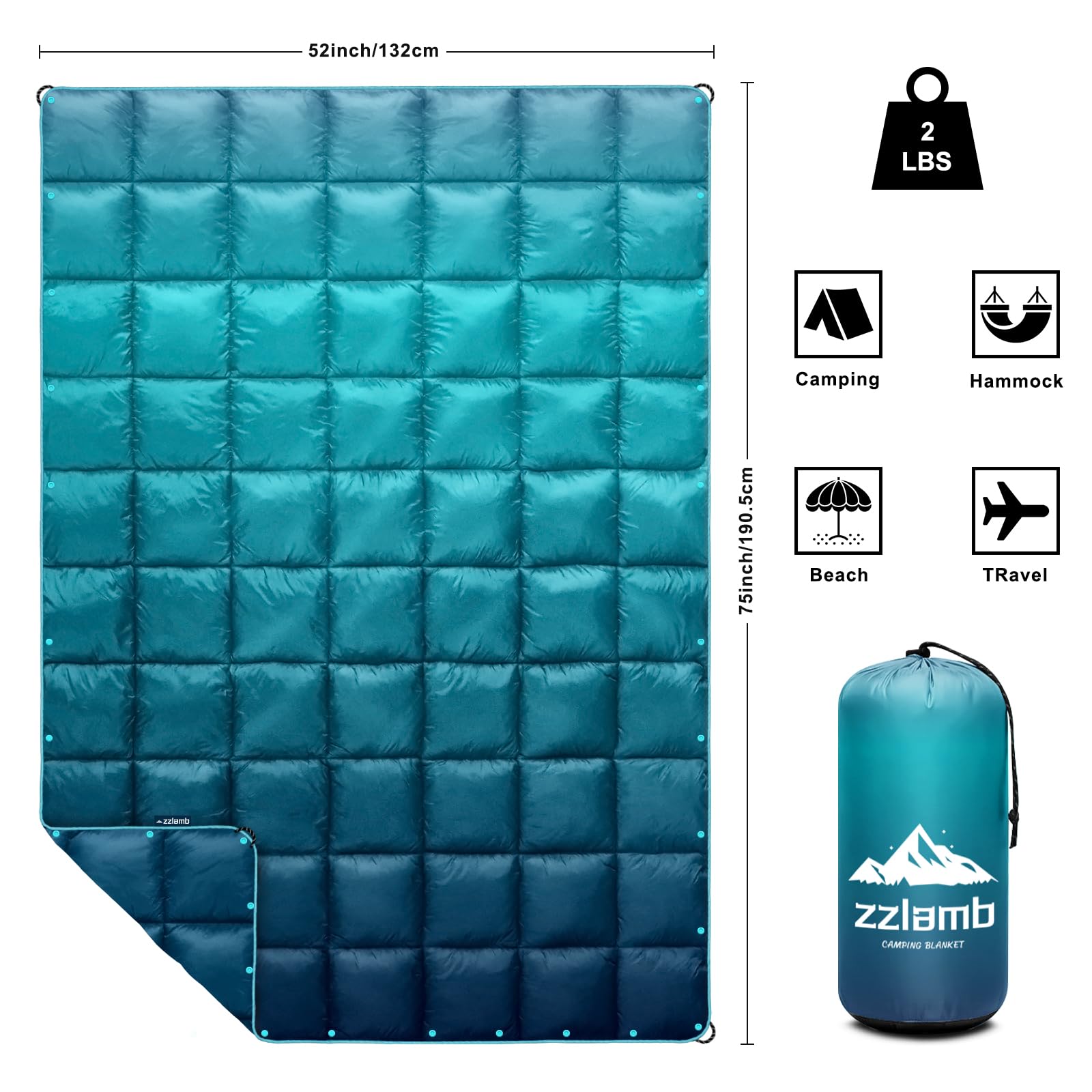 zzlamb camping blanket demonstrates hands-free warmth with poncho clip