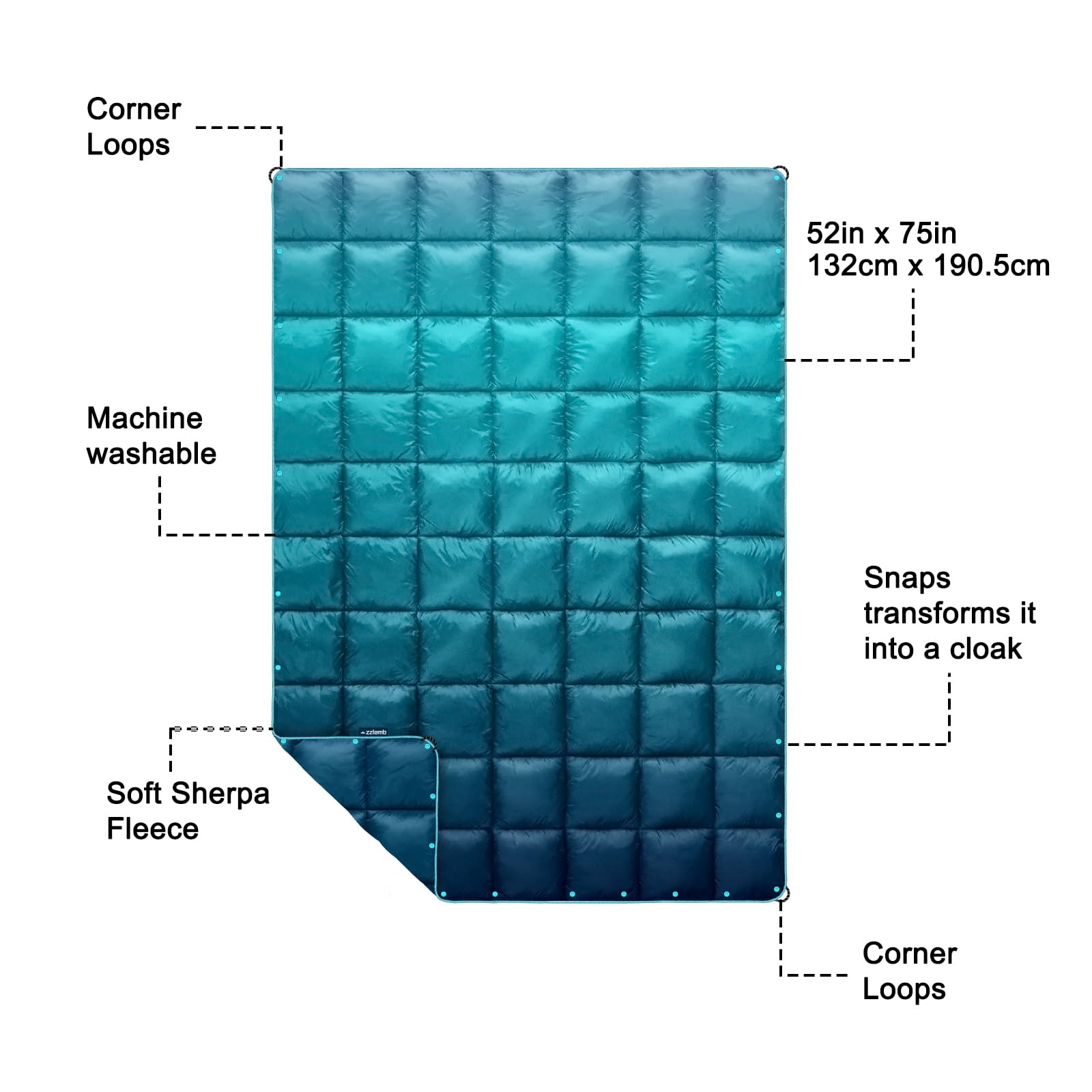 zzlamb camping blanket used as picnic mat with corner loops for staking outdoors