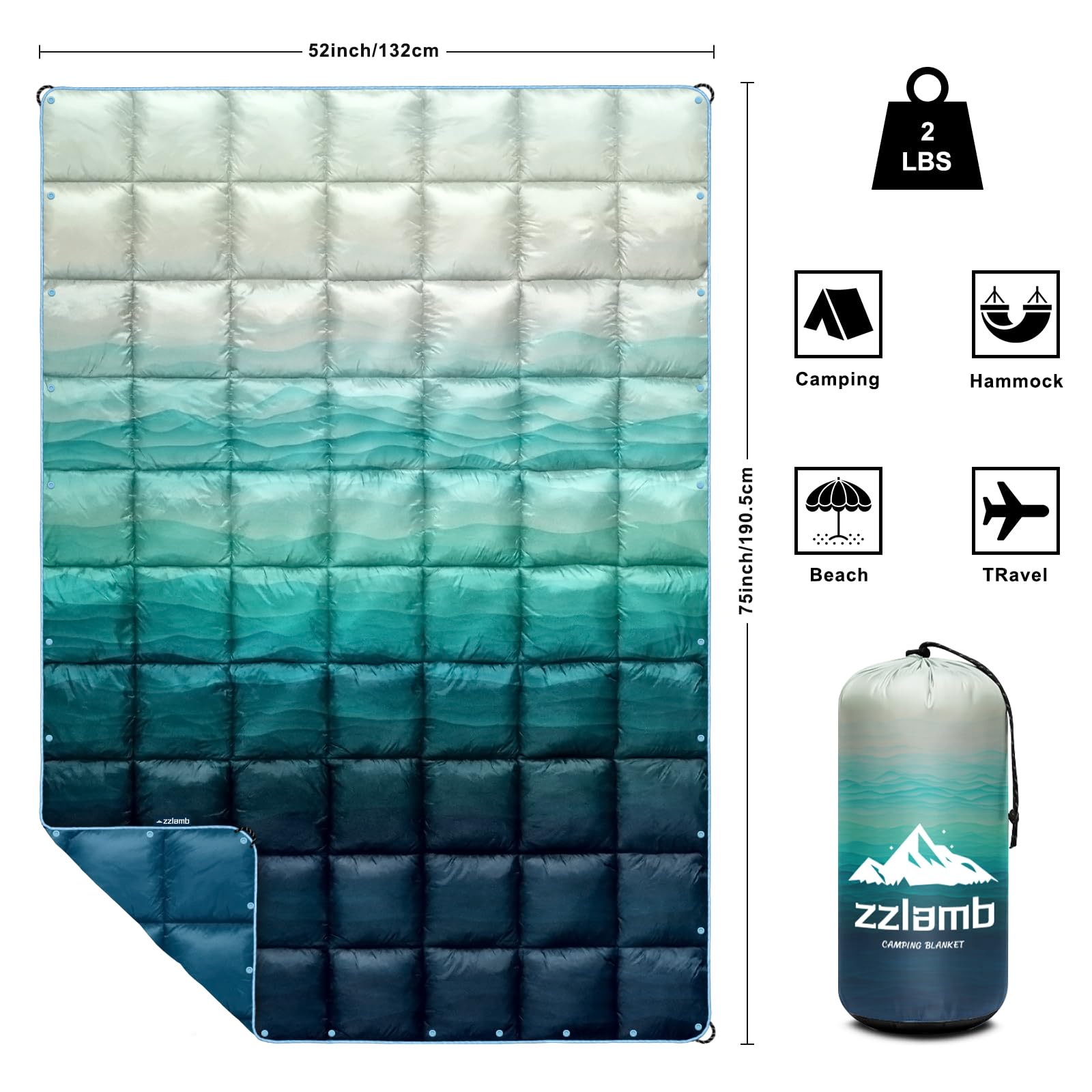 zzlamb Camping Blanket Puffy folded to compact size for travel