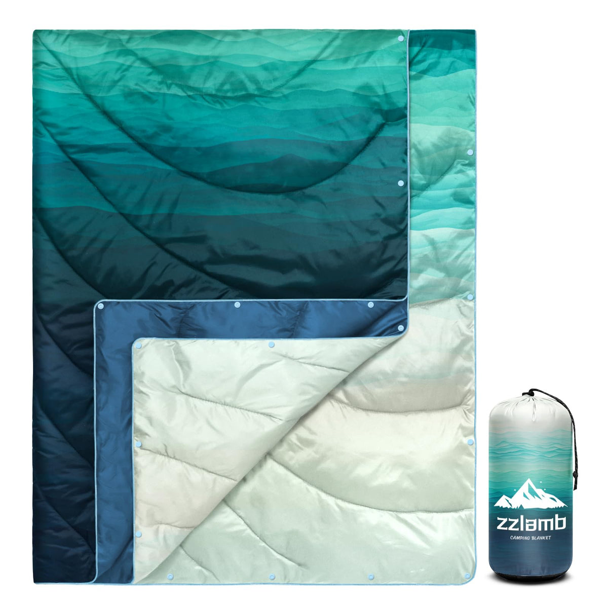 zzlamb Camping Blanket Puffy in storage bag shows easy transport