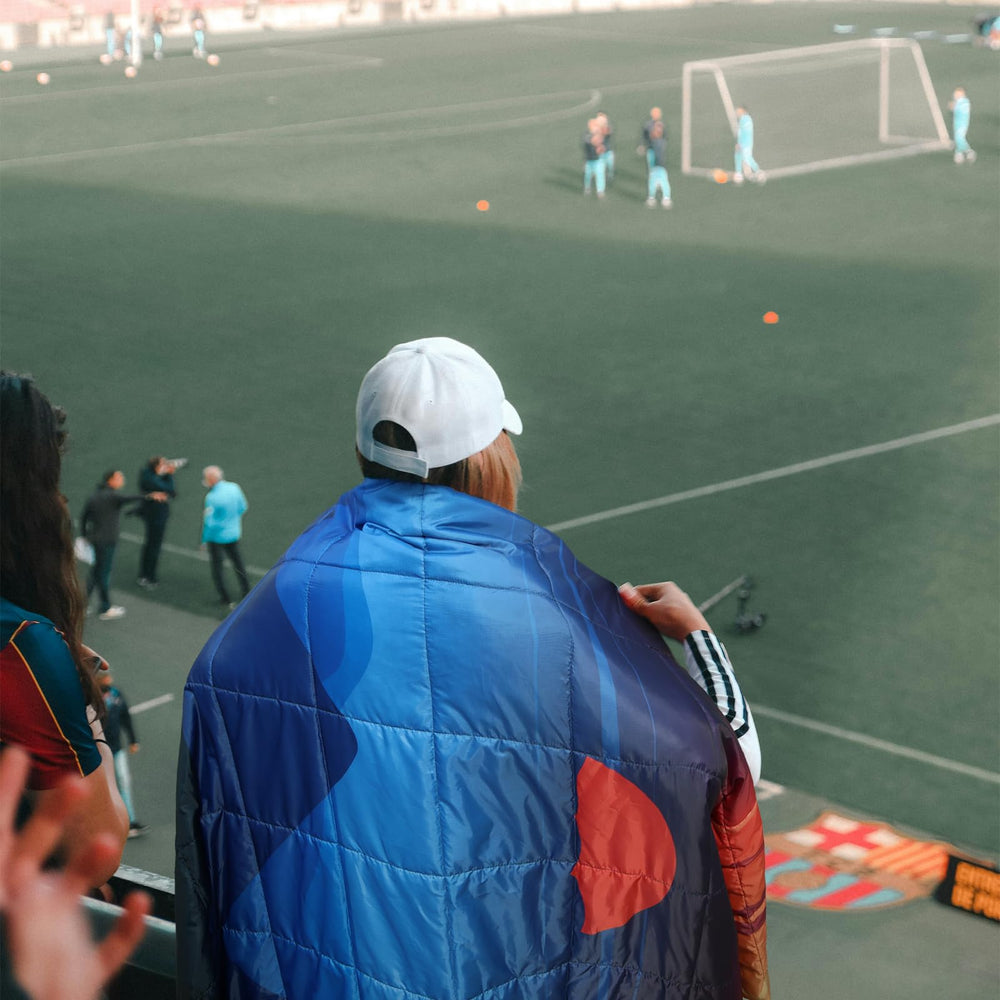 zzlamb hooded stadium blanket worn as cloak for instant outdoor warmth