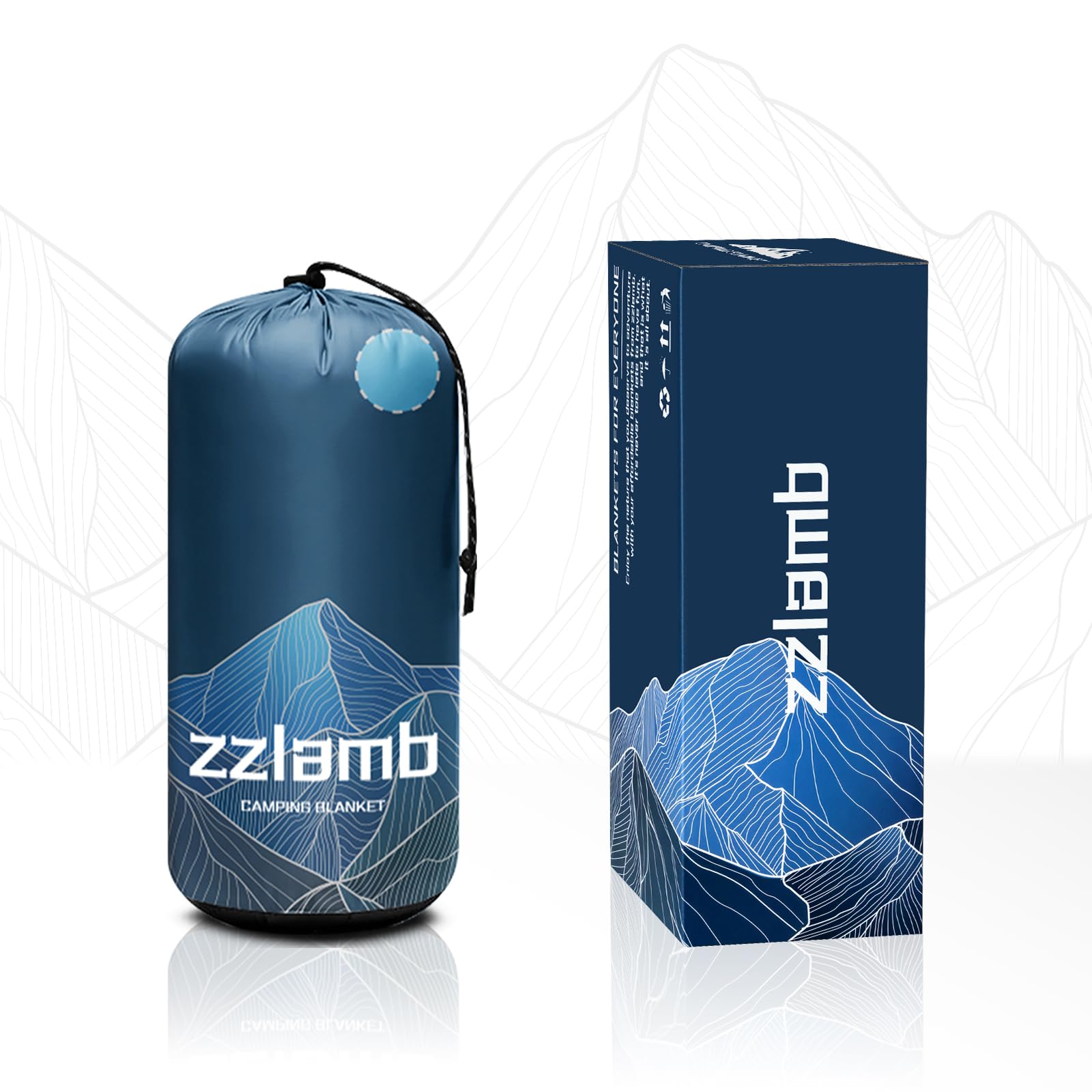 zzlamb Puffy Camping Blanket in Serenity Blue Fade adds cozy style to any setup.