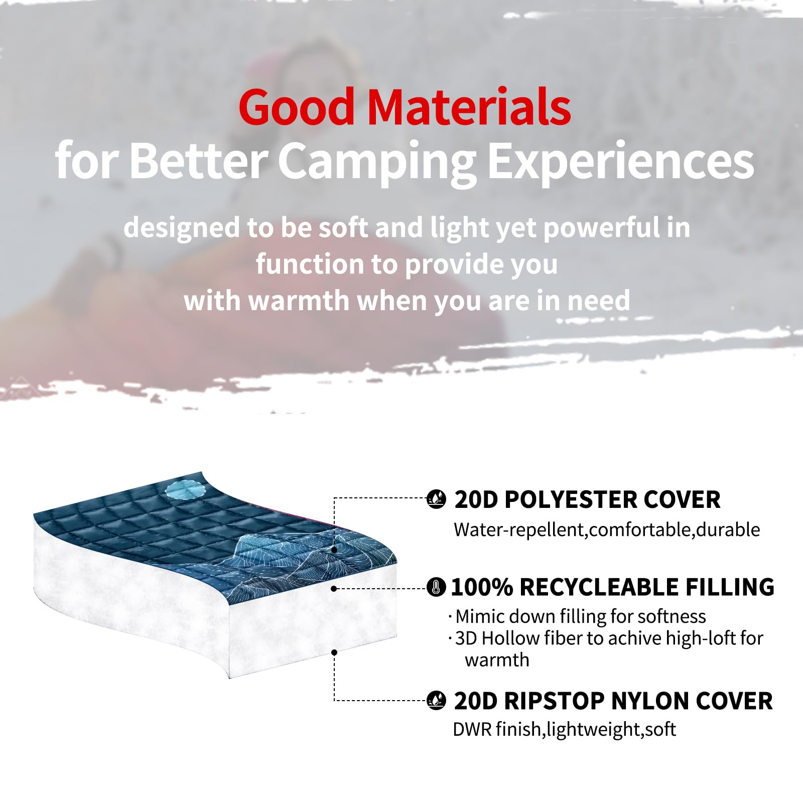 zzlamb Puffy Camping Blanket demonstrates warm retention for cool outdoor evenings.