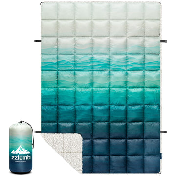 zzlamb Sherpa Puffy Blanket compact for easy portability and outdoor warmth.