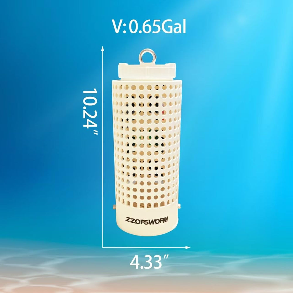 Bait cage in use for fishing and crabbing with large 0.65 gallon capacity